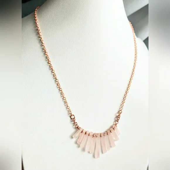 Rose Quartz Bib Necklace Artisan Crafted Copper Jewelry - Picture 12 of 14
